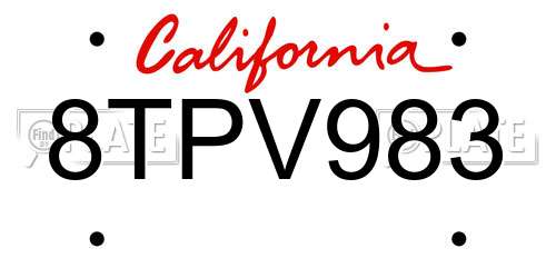 8TPV983 California License Plate