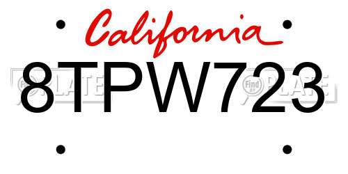 8TPW723 California License Plate