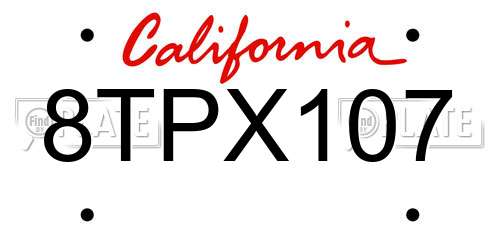 8TPX107 California License Plate