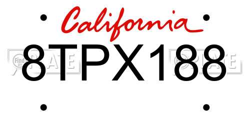 8TPX188 California License Plate