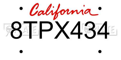 8TPX434 California License Plate