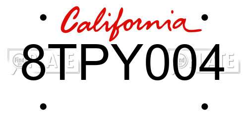 8TPY004 California License Plate