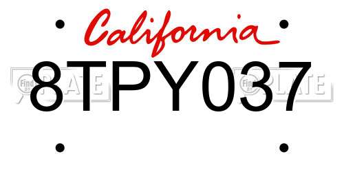 8TPY037 California License Plate