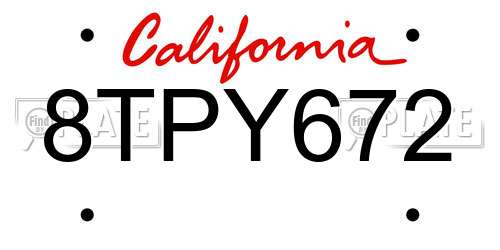 8TPY672 California License Plate