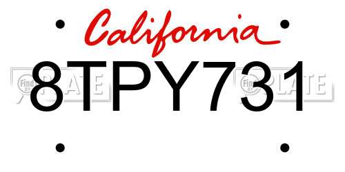 8TPY731 California License Plate