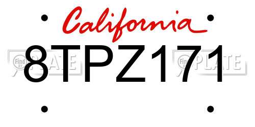 8TPZ171 California License Plate