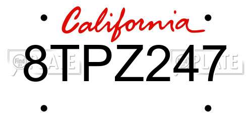8TPZ247 California License Plate