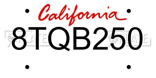 8TQB250 California License Plate