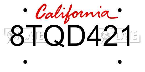 8TQD421 California License Plate
