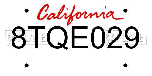 8TQE029 California License Plate