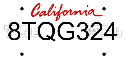 8TQG324 California License Plate