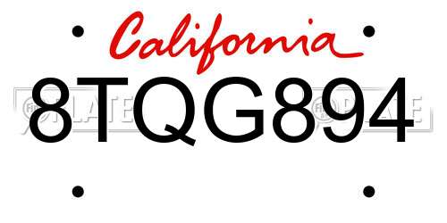 8TQG894 California License Plate