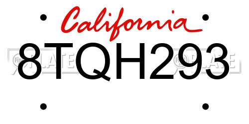 8TQH293 California License Plate