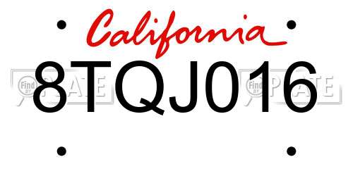 8TQJ016 California License Plate