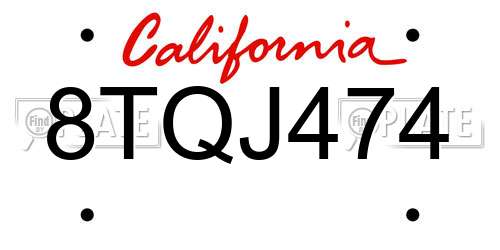 8TQJ474 California License Plate