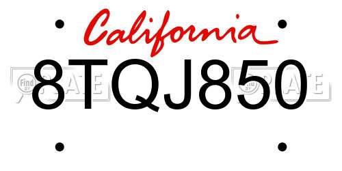 8TQJ850 California License Plate