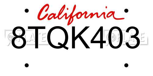 8TQK403 California License Plate