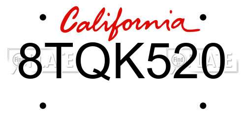 8TQK520 California License Plate