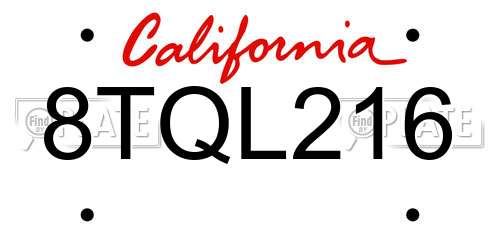 8TQL216 California License Plate