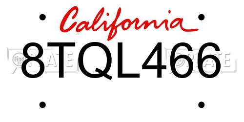 8TQL466 California License Plate