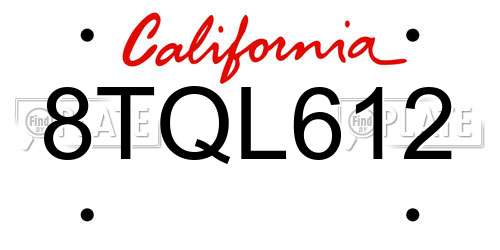 8TQL612 California License Plate