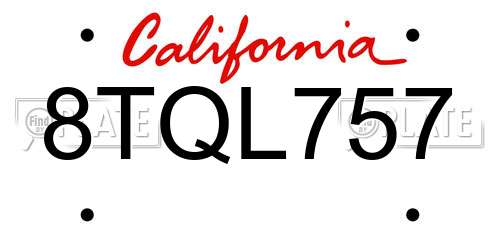 8TQL757 California License Plate