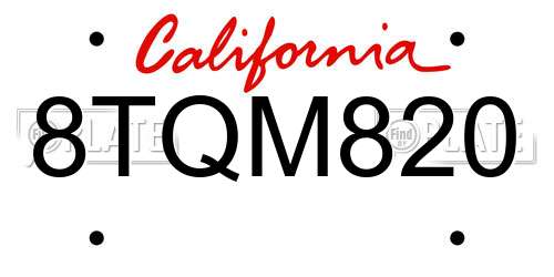 8TQM820 California License Plate