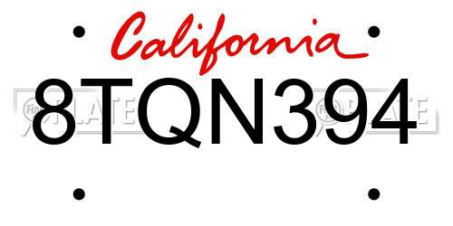 8TQN394 California License Plate