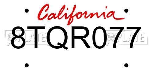 8TQR077 California License Plate