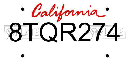 8TQR274 California License Plate