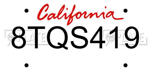 8TQS419 California License Plate