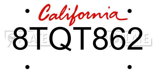 8TQT862 California License Plate