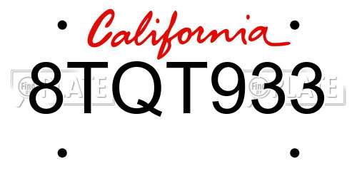 8TQT933 California License Plate