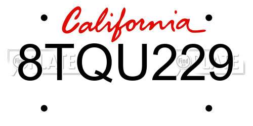 8TQU229 California License Plate