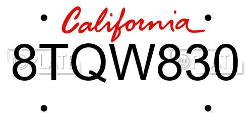 8TQW830 California License Plate