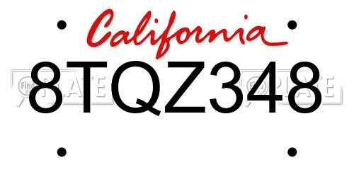 8TQZ348 California License Plate