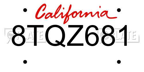 8TQZ681 California License Plate