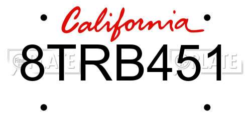 8TRB451 California License Plate