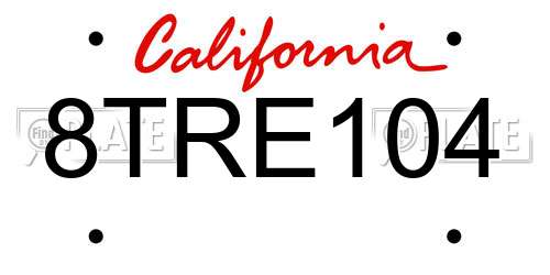 8TRE104 California License Plate