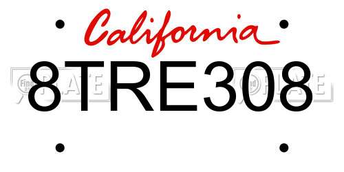 8TRE308 California License Plate