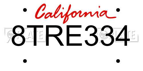 8TRE334 California License Plate