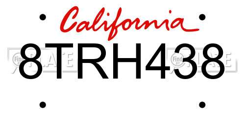 8TRH438 California License Plate