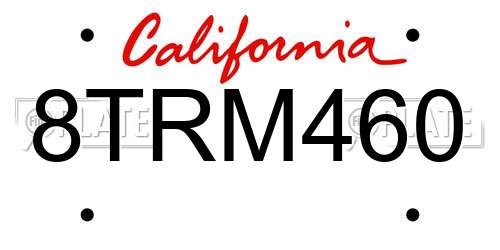 8TRM460 California License Plate