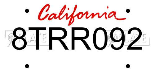 8TRR092 California License Plate