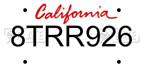 8TRR926 California License Plate