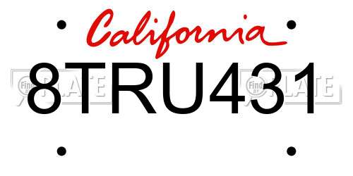 8TRU431 California License Plate