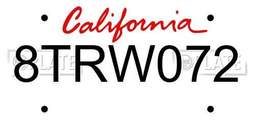 8TRW072 California License Plate