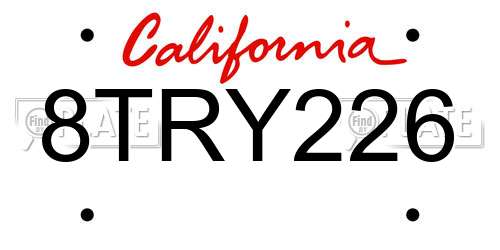 8TRY226 California License Plate