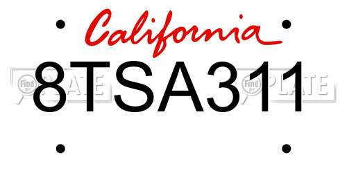 8TSA311 California License Plate