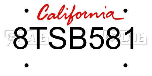 8TSB581 California License Plate